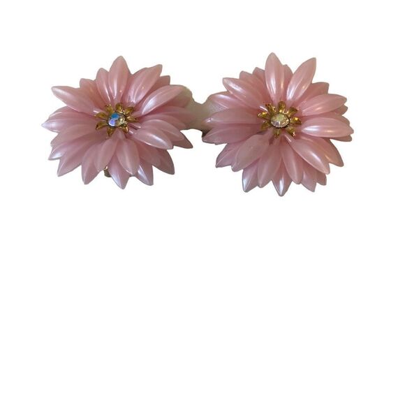 Coro Signed Vintage Soft Plastic Pink Flower Clip-On Earrings. - Picture 5 of 6